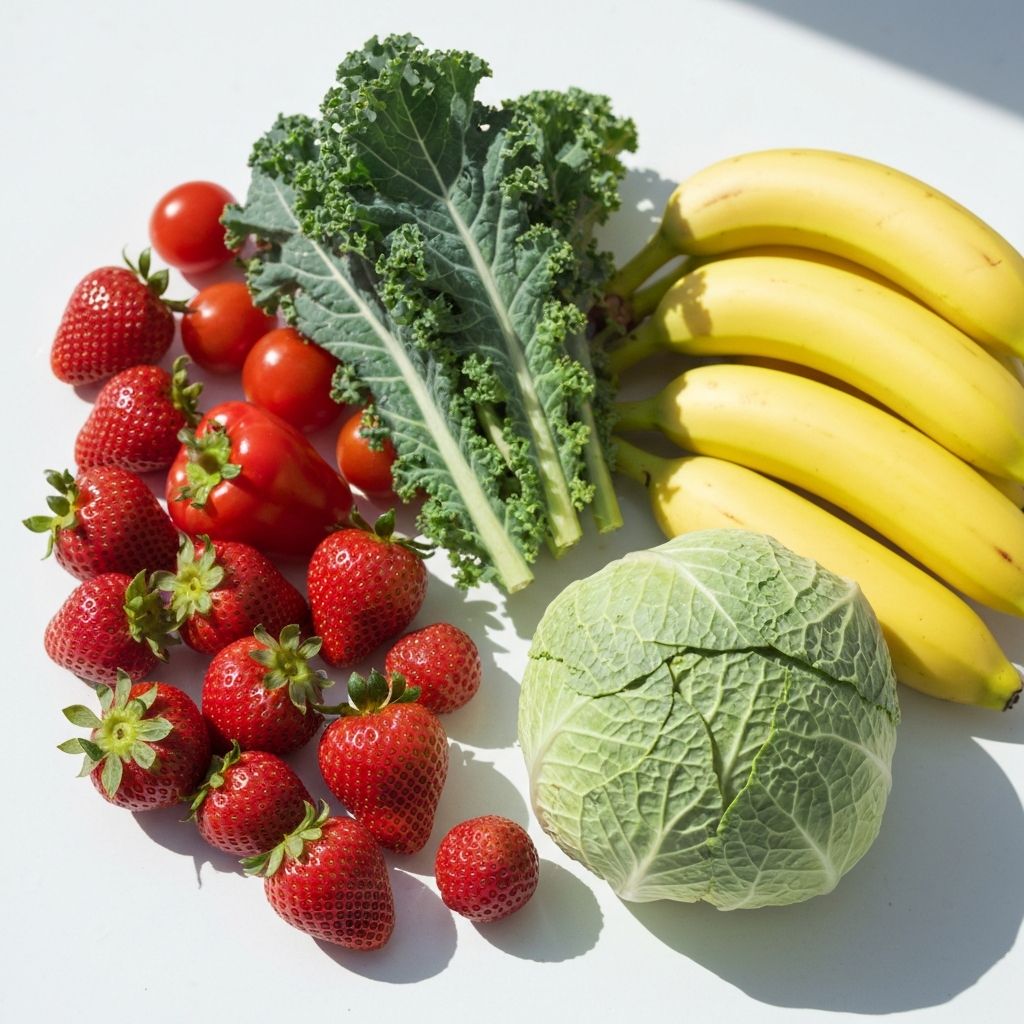 Fresh colorful fruits and vegetables representing healthy nutrition choices
